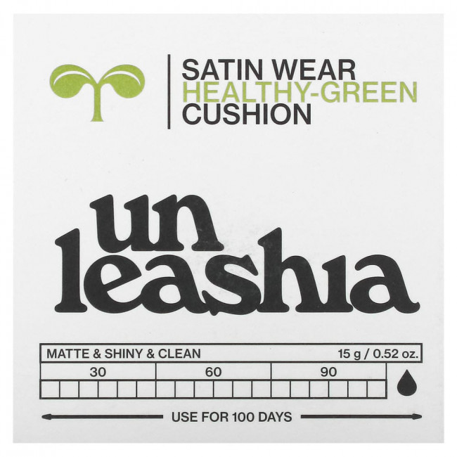 Unleashia, Satin Wear Healthy-Green Cushion, SPF 30/PA++, 23W Bisque, 0.52 oz (15 g) Unleashia, Satin Wear Healthy-Green Cushion, SPF 30/PA++, 23W Bisque, 0.52 oz (15 g)