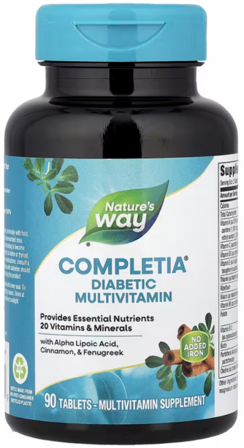 Nature's Way, Completia, комплекс мультивитаминов для диабетиков, без железа, 90 таблеток