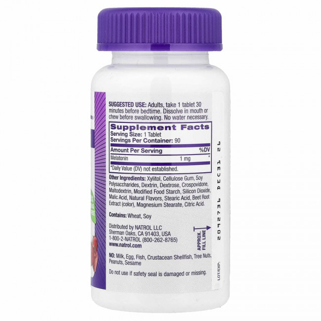 Natrol, Мелатонин, быстрорастворимый, клубника, 1 мг, 90 таблеток