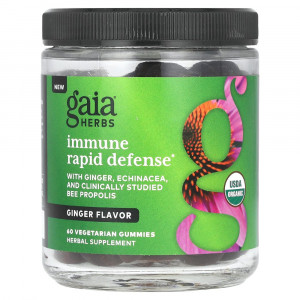 Gaia Herbs, Immune Rapid Defense, имбирь, 60 вегетарианских жевательных конфет