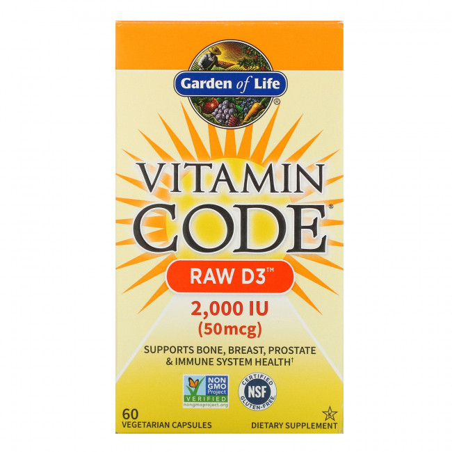 Garden of Life, Vitamin Code, RAW D3, 50 мкг (2000 МЕ), 60 вегетарианских капсул Garden of Life, Vitamin Code, RAW D3, 50 мкг (2000 МЕ), 60 вегетарианских капсул