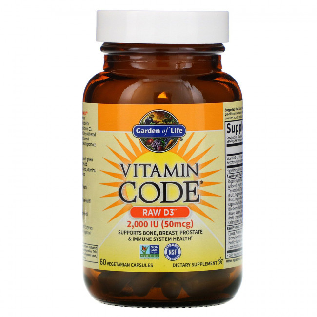 Garden of Life, Vitamin Code, RAW D3, 50 мкг (2000 МЕ), 60 вегетарианских капсул Garden of Life, Vitamin Code, RAW D3, 50 мкг (2000 МЕ), 60 вегетарианских капсул