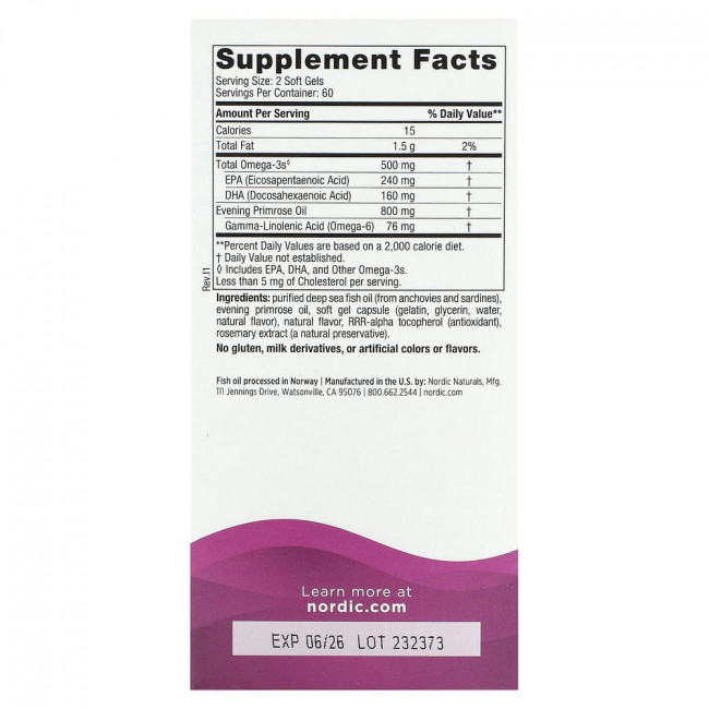 Nordic Naturals, Omega Woman, с маслом примулы вечерней, 120 капсул