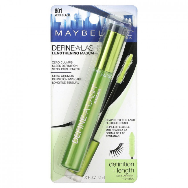 Maybelline, Удлиняющая тушь Define-A-Lash, оттенок 801 угольно-черный, 6,5 мл Maybelline, Удлиняющая тушь Define-A-Lash, оттенок 801 угольно-черный, 6,5 мл