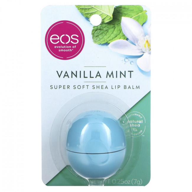 EOS, смягчающий бальзам для губ с маслом ши, ваниль и мята, 7 г (0,25 унции)