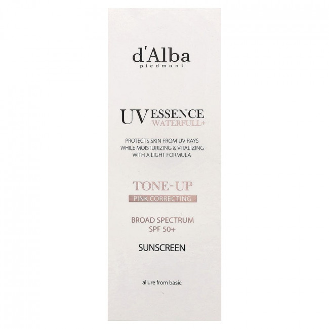 d'Alba, UV Essence Waterfull+ Sunscreen, Tone-Up Pink Correcting, SPF 50+, 1.69 fl oz (50 ml)