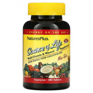 NaturesPlus, Source of Life, мультивитаминная и минеральная добавка с концентратами цельных продуктов, 180 мини-таблеток NaturesPlus, Source of Life, мультивитаминная и минеральная добавка с концентратами цельных продуктов, 180 мини-таблеток