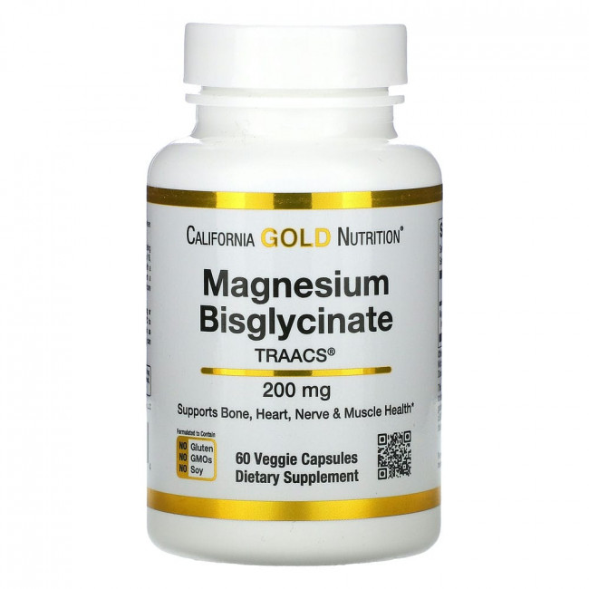 California Gold Nutrition, бисглицинат магния, 60 вегетарианских капсул