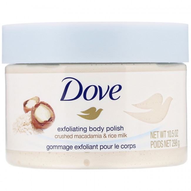 Dove, Эксфолиант для тела, аромат «Орех макадамия и рисовое молоко», 298 г Dove, Эксфолиант для тела, аромат «Орех макадамия и рисовое молоко», 298 г