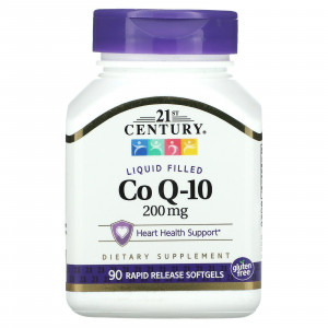 21st Century, жидкий коэнзим Q10, 200 мг, 90 капсул
