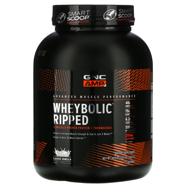 GNC, AMP, WheyBolic Ripped, классическая ваниль, 1148,4 г (2,5 фунта) (Товар снят с продажи) GNC, AMP, WheyBolic Ripped, классическая ваниль, 1148,4 г (2,5 фунта) (Товар снят с продажи)