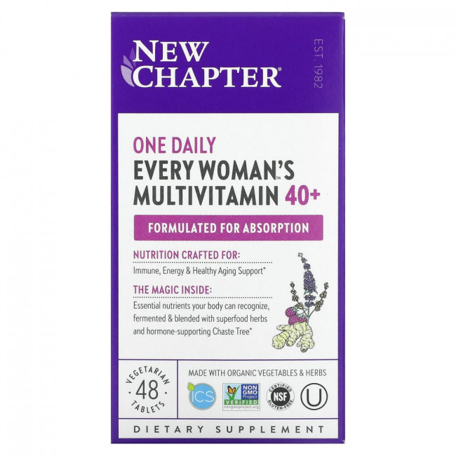 New Chapter, Мультивитамины Every Woman для женщин старше 40 лет, один прием в день, 48 вегетарианских таблеток New Chapter, Мультивитамины Every Woman для женщин старше 40 лет, один прием в день, 48 вегетарианских таблеток