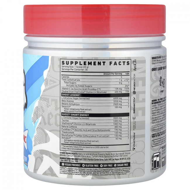 Ghost, Legend®, Pre-Workout, Sonic, Ocean Water, 21.2 унции (600 г) Ghost, Legend®, Pre-Workout, Sonic, Ocean Water, 21.2 унции (600 г)