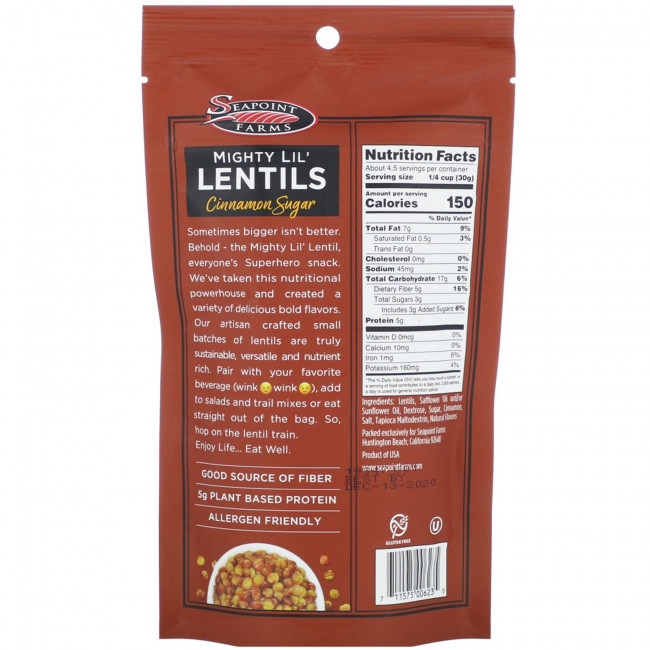 Seapoint Farms, Mighty Lil 'Lentils, коричный сахар, 142 г (5 унций) Seapoint Farms, Mighty Lil 'Lentils, коричный сахар, 142 г (5 унций)