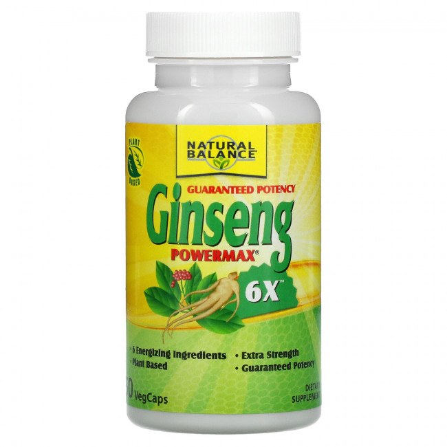 Natural Balance, Ginseng Powermax 6X, 50 вегетарианских капсул