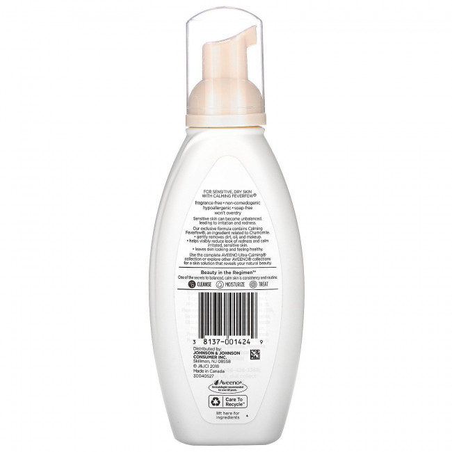 Aveeno, Ультра-успокаивающая пенка для умывания, без отдушек, 180 мл (6,0 жидк. Унции)