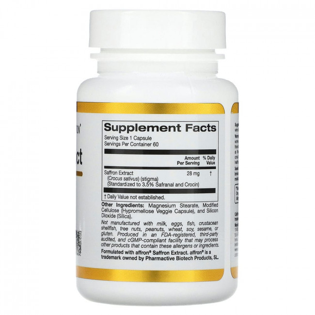 California Gold Nutrition, экстракт шафрана, с экстрактом Affron, 28 мг, 60 растительных капсул