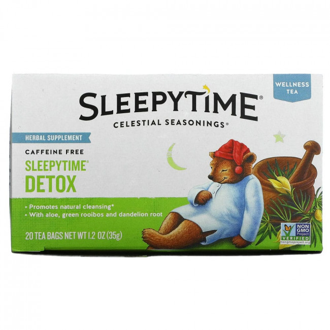 Celestial Seasonings, Sleepytime, чай для хорошего самочувствия, детокс, без кофеина, 20 чайных пакетиков, 35 г (1,2 унции) Celestial Seasonings, Sleepytime, чай для хорошего самочувствия, детокс, без кофеина, 20 чайных пакетиков, 35 г (1,2 унции)
