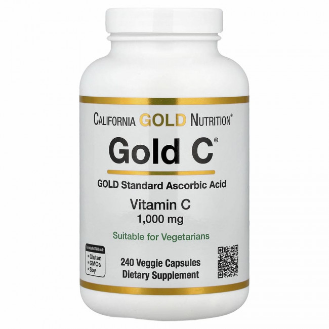 California Gold Nutrition, Gold C, витамин C, 1000 мг, 240 вегетарианских капсул
