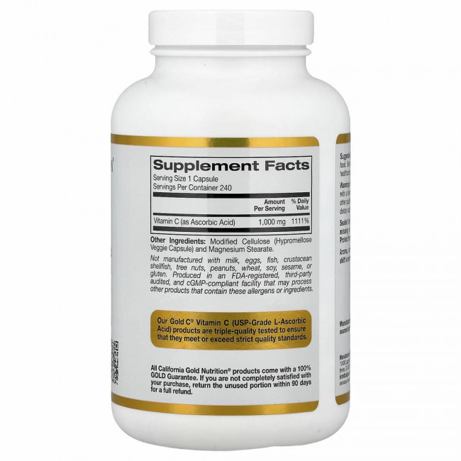 California Gold Nutrition, Gold C, витамин C, 1000 мг, 240 вегетарианских капсул