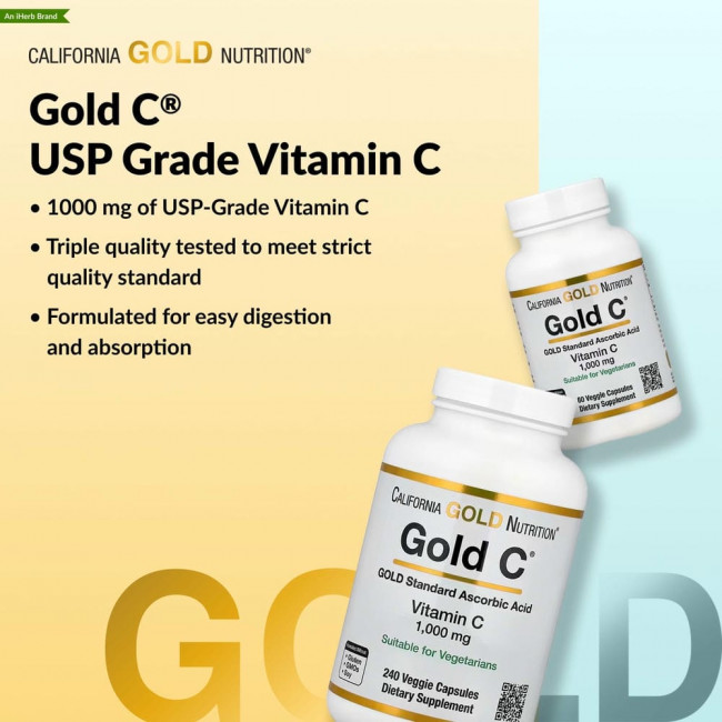 California Gold Nutrition, Gold C, витамин C, 1000 мг, 240 вегетарианских капсул