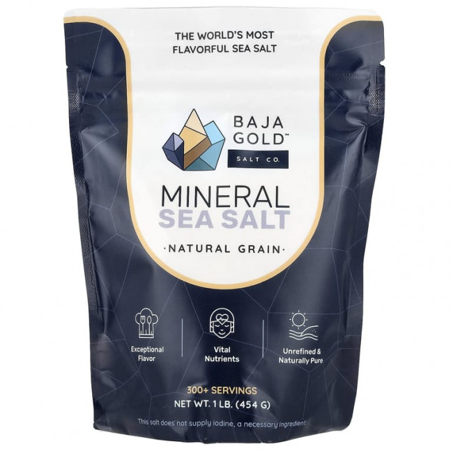 Baja Gold Salt Co., Минеральная морская соль, натуральная зерновая, 454 г (1 фунт)
