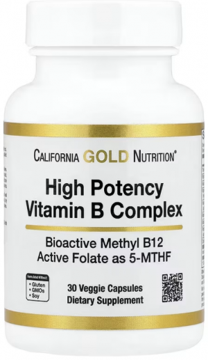 California Gold Nutrition, высокоэффективный комплекс витаминов группы B с метилфолатом и метилом B12, 30 растительных капсул