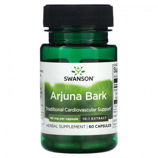 Swanson, Кора арджуны, 40 мг, 60 капсул Swanson, Кора арджуны, 40 мг, 60 капсул
