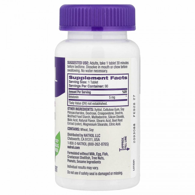 Natrol, Мелатонин, быстрорастворимый, клубника, 5 мг, 90 таблеток