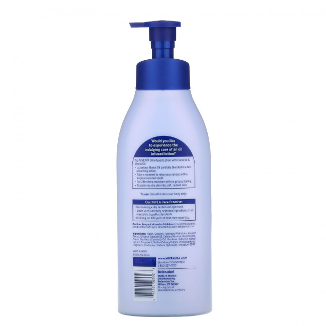 Nivea, Масляный лосьон, масло кокоса и монои, 500 мл (16,9 жидк. Унции) Nivea, Масляный лосьон, масло кокоса и монои, 500 мл (16,9 жидк. Унции)
