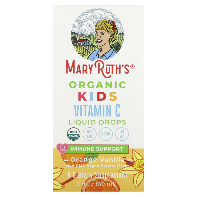 MaryRuth Organics, Organic, жидкие капли с витамином C для детей, для детей от 4 до 13 лет, с апельсином и ванилью, 60 мл (2 жидк. Унции) MaryRuth Organics, Organic, жидкие капли с витамином C для детей, для детей от 4 до 13 лет, с апельсином и ванилью, 60 мл (2 жидк. Унции)