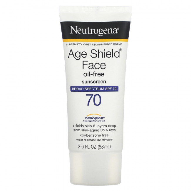 Neutrogena, Age Shield, солнцезащитное средство для лица, SPF 70, 88 мл (3 жидк. Унции)