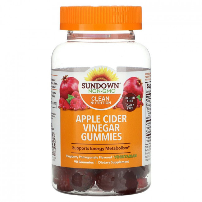 Sundown Naturals, яблочный уксус в жевательных таблетках, со вкусом малины и граната, 90 жевательных таблеток