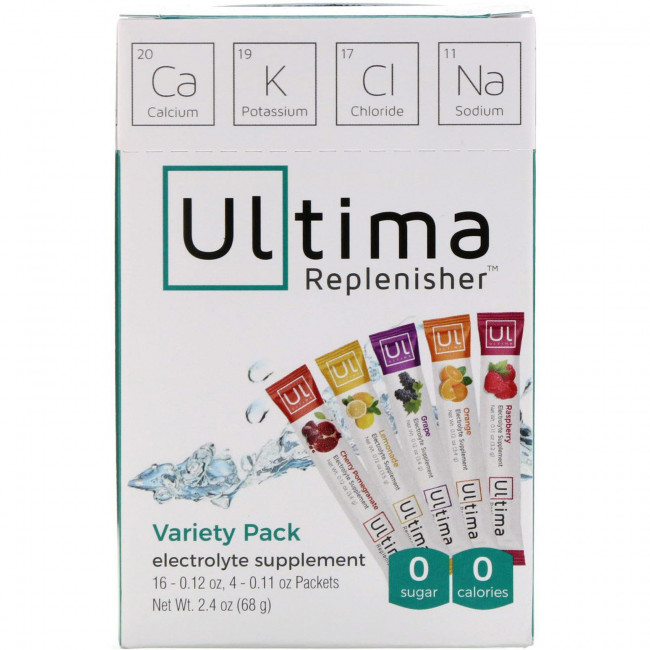 Ultima Replenisher, Электролитовая добавка, ассорти, 20 пакетов, 68 г (2,4 унции) каждый Ultima Replenisher, Электролитовая добавка, ассорти, 20 пакетов, 68 г (2,4 унции) каждый