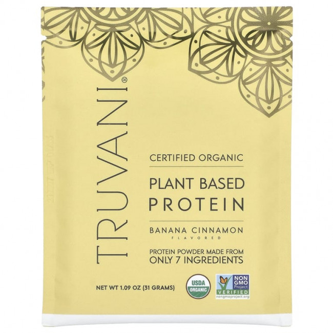 Truvani, протеин на растительной основе, со вкусом банана и корицы, 10 пакетиков по 31 г (1,09 унции)