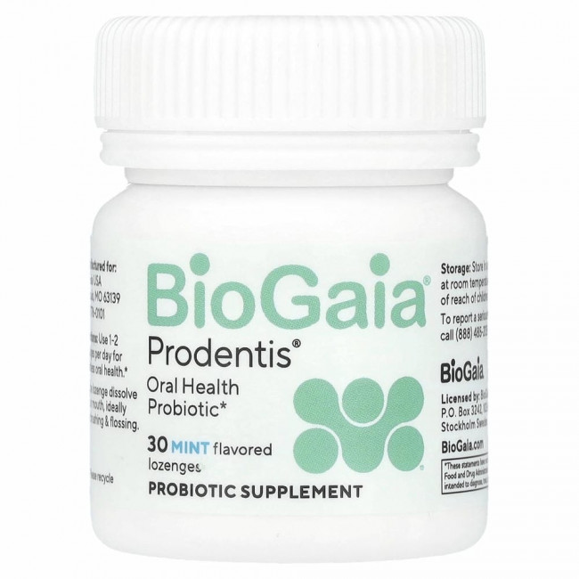 BioGaia, Prodentis для десен и зубов, мята, 30 пастилок