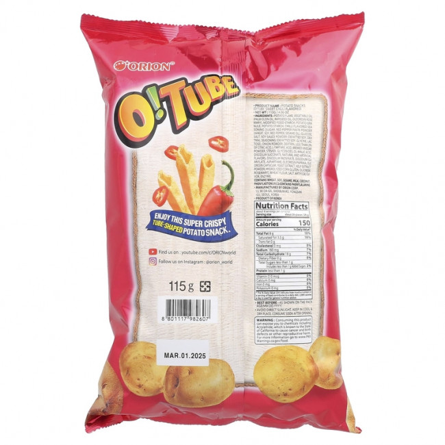 Orion, O! Tube, картофельные закуски, сладкий чили, 115 г (4,06 унции)