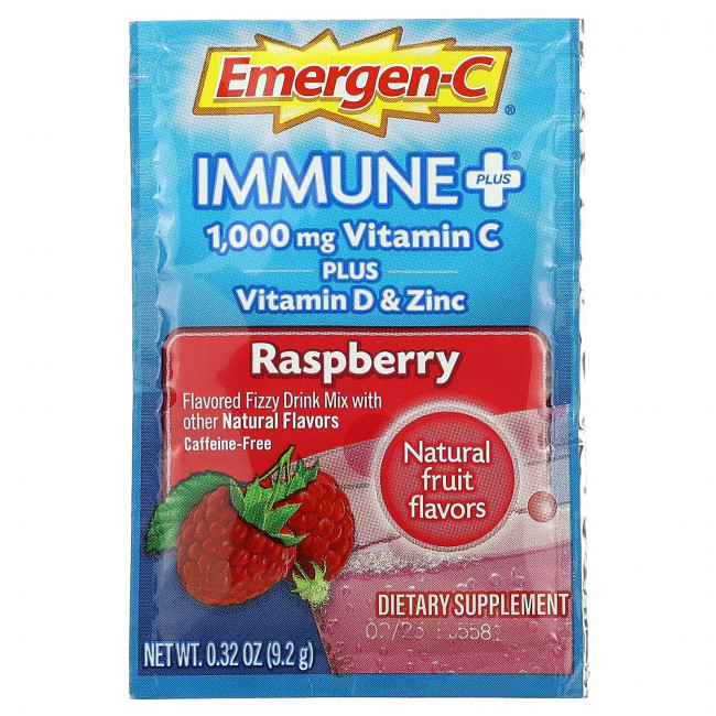 Emergen-C, Immune +, малина, 1000 мг, 30 пакетиков по 9,2 г (0,32 унции)