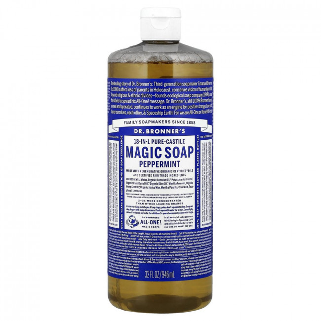 Волшебное кастильское мыло Dr. Bronner's 18-в-1, мятное, 946 мл (32 жидких унции)