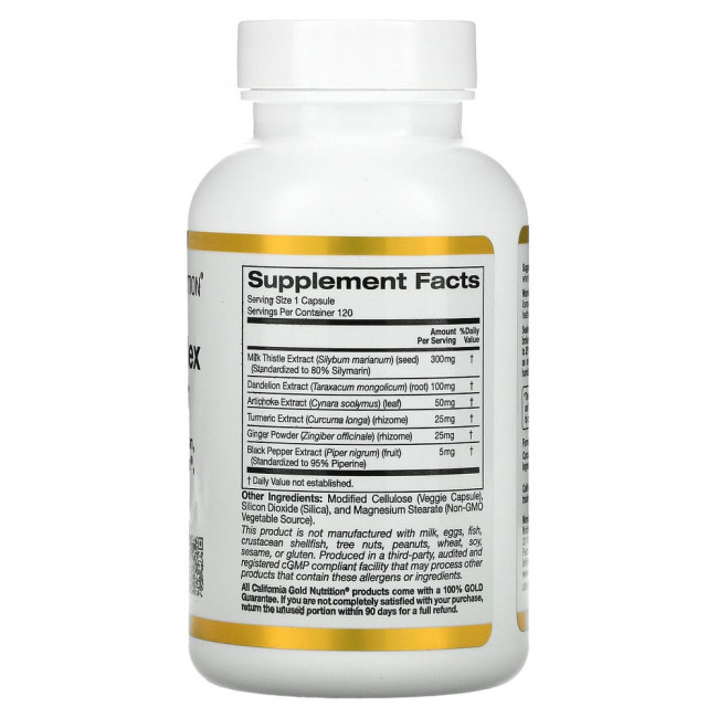 California Gold Nutrition, силимариновый комплекс для здоровья печени: расторопша, куркумин, артишок, одуванчик, имбирь, черный перец, 300 мг, 120 вегетарианских капсул California Gold Nutrition, силимариновый комплекс для здоровья печени: расторопша, куркумин, артишок, одуванчик, имбирь, черный перец, 300 мг, 120 вегетарианских капсул