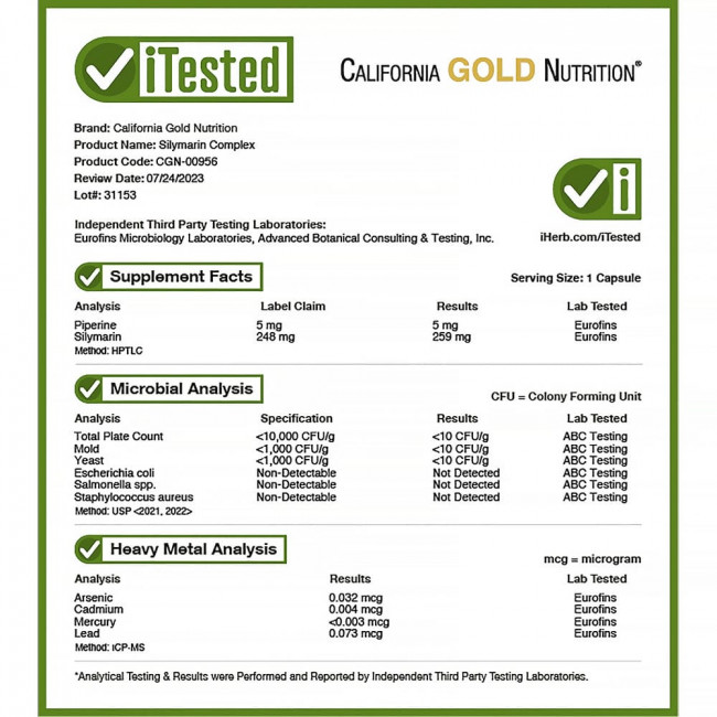 California Gold Nutrition, силимариновый комплекс для здоровья печени: расторопша, куркумин, артишок, одуванчик, имбирь, черный перец, 300 мг, 120 вегетарианских капсул California Gold Nutrition, силимариновый комплекс для здоровья печени: расторопша, куркумин, артишок, одуванчик, имбирь, черный перец, 300 мг, 120 вегетарианских капсул