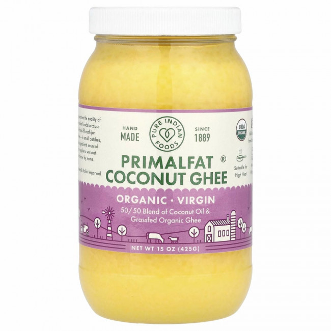 Pure Indian Foods, PrimalFat, органическое кокосовое масло и масло гхи холодного отжима, 425 г (15 унций) Pure Indian Foods, PrimalFat, органическое кокосовое масло и масло гхи холодного отжима, 425 г (15 унций)