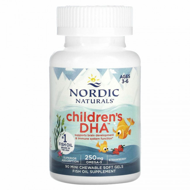 Nordic Naturals, ДГК для детей, клубника, для детей 3–6 лет, 62.5 мг, 90 желатиновых мини-капсул