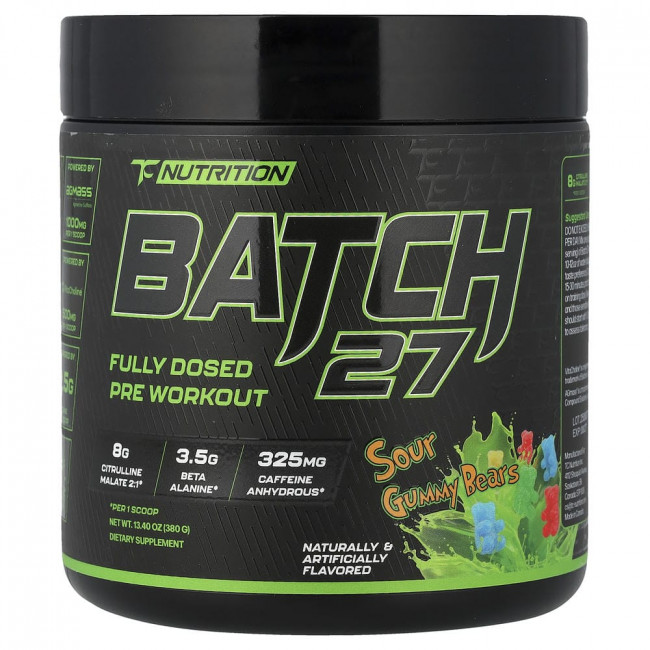 TC Nutrition, партия 27, предтренировочный комплекс с полной дозировкой, кислые жевательные конфеты, 380 г (13,4 унции)