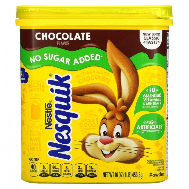 Nesquik, Nestle Powder, какао-порошок с шоколадным вкусом, без добавления сахара, 453,5 г (16 унций) Nesquik, Nestle Powder, какао-порошок с шоколадным вкусом, без добавления сахара, 453,5 г (16 унций)