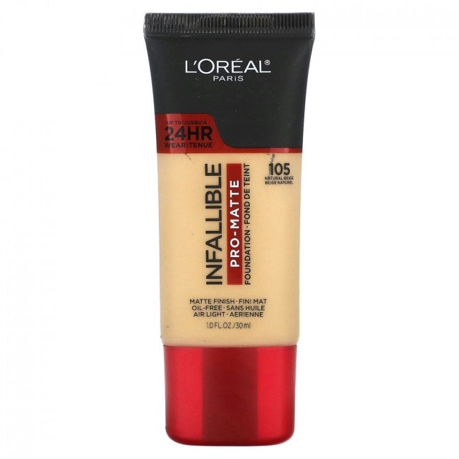 L'Oreal, Тональная основа Infallible Pro-Matte, оттенок натуральный бежевый 105, 30 мл L'Oreal, Тональная основа Infallible Pro-Matte, оттенок натуральный бежевый 105, 30 мл