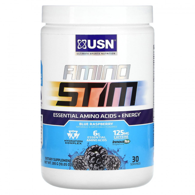 USN, Amino Stim, незаменимые аминокислоты и энергия, голубая малина, 285 г (10,05 унции) USN, Amino Stim, незаменимые аминокислоты и энергия, голубая малина, 285 г (10,05 унции)