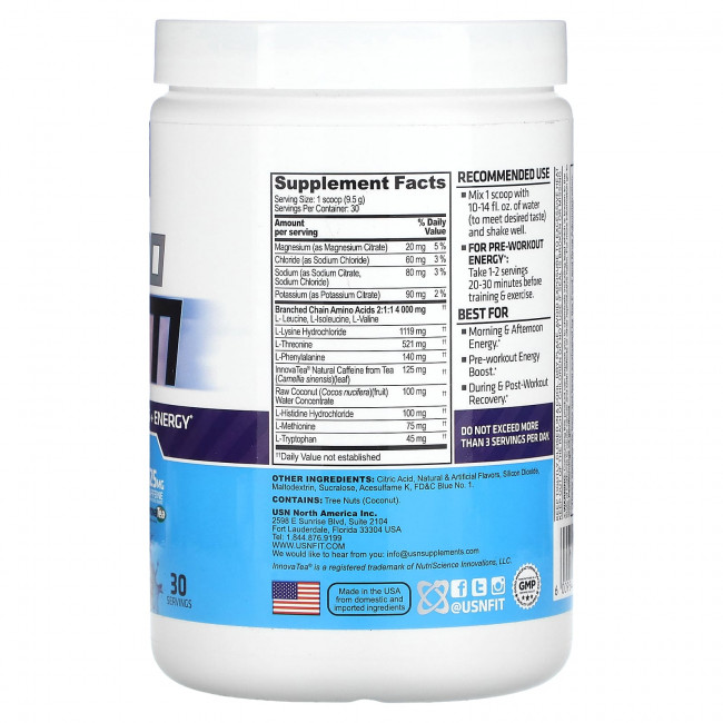 USN, Amino Stim, незаменимые аминокислоты и энергия, голубая малина, 285 г (10,05 унции) USN, Amino Stim, незаменимые аминокислоты и энергия, голубая малина, 285 г (10,05 унции)