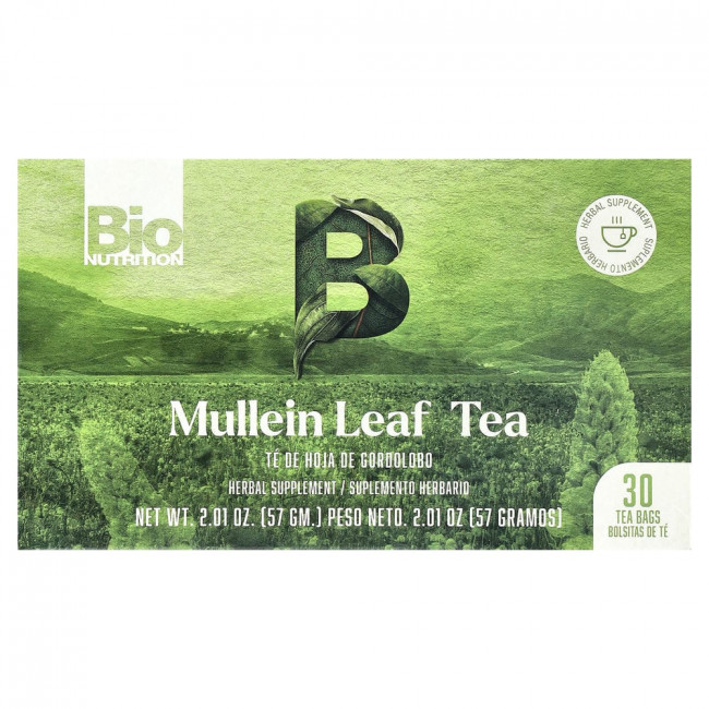 Bio Nutrition, чай из листьев коровяка, без кофеина, 30 чайных пакетиков, 57 г (2,01 унции)