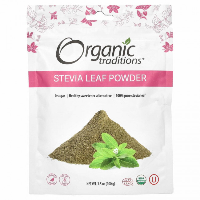 Organic Traditions, Порошок листьев стевии, 3,5 унции (100 г)